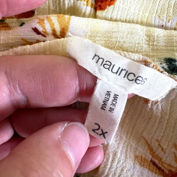 Maurices Womens Blouse Shirt Top Bubble Hem Ruffle Floral Yellow Orange 2X - Picture 6 of 8